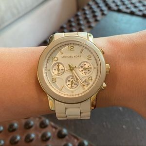 Michael Kors Watch-Gold HW, White strap
